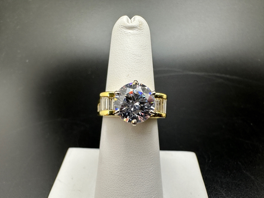 18K Gold Diamond Baguette Ring with CZ Center 11.9g Size 6 FMV $2000 Retail $4000 [Photo 4]