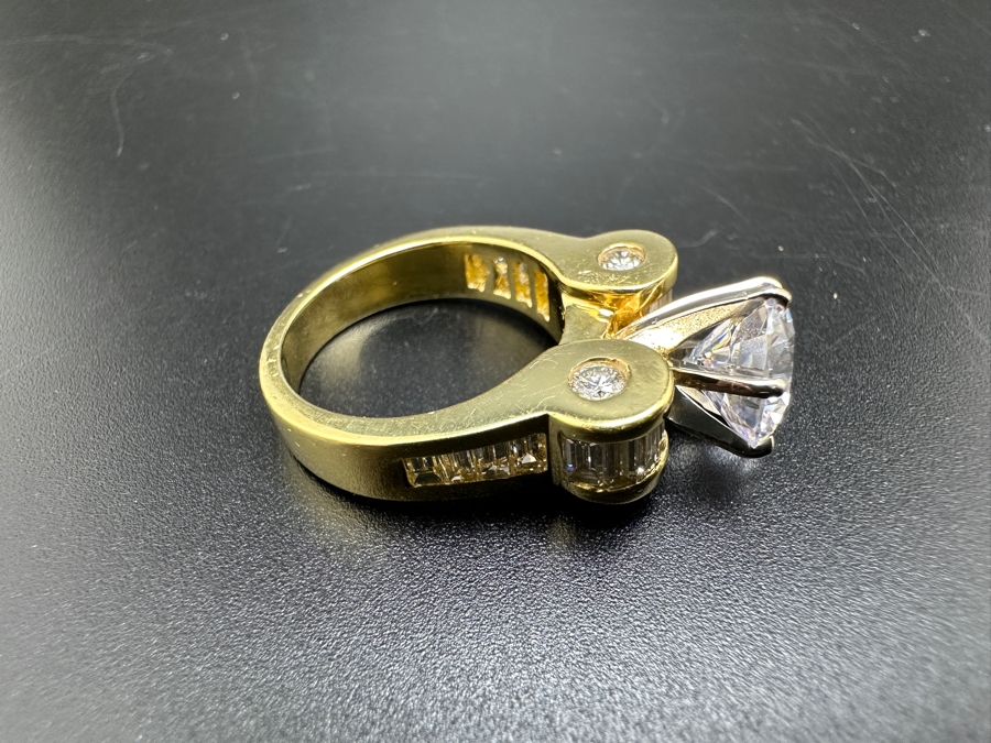 18K Gold Diamond Baguette Ring with CZ Center 11.9g Size 6 FMV $2000 Retail $4000 [Photo 19]