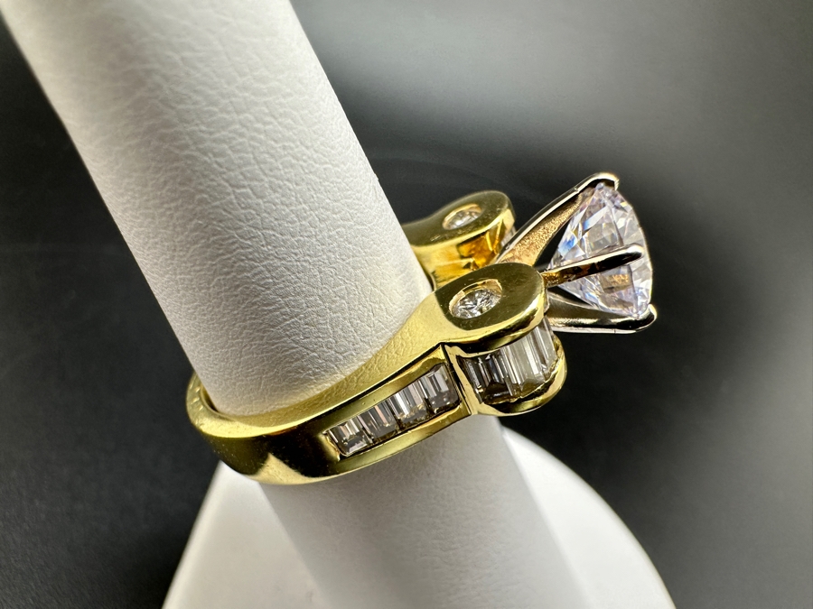 18K Gold Diamond Baguette Ring with CZ Center 11.9g Size 6 FMV $2000 Retail $4000 [Photo 12]