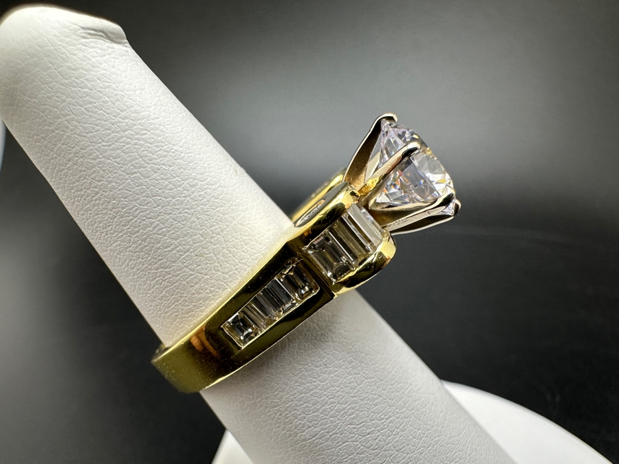 18K Gold Diamond Baguette Ring with CZ Center 11.9g Size 6 FMV $2000 Retail $4000 [Photo 9]