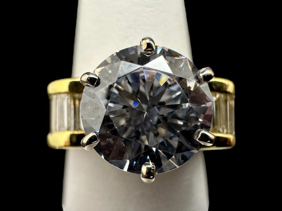 18K Gold Diamond Baguette Ring with CZ Center 11.9g Size 6 FMV $2000 Retail $4000 [Photo 3]