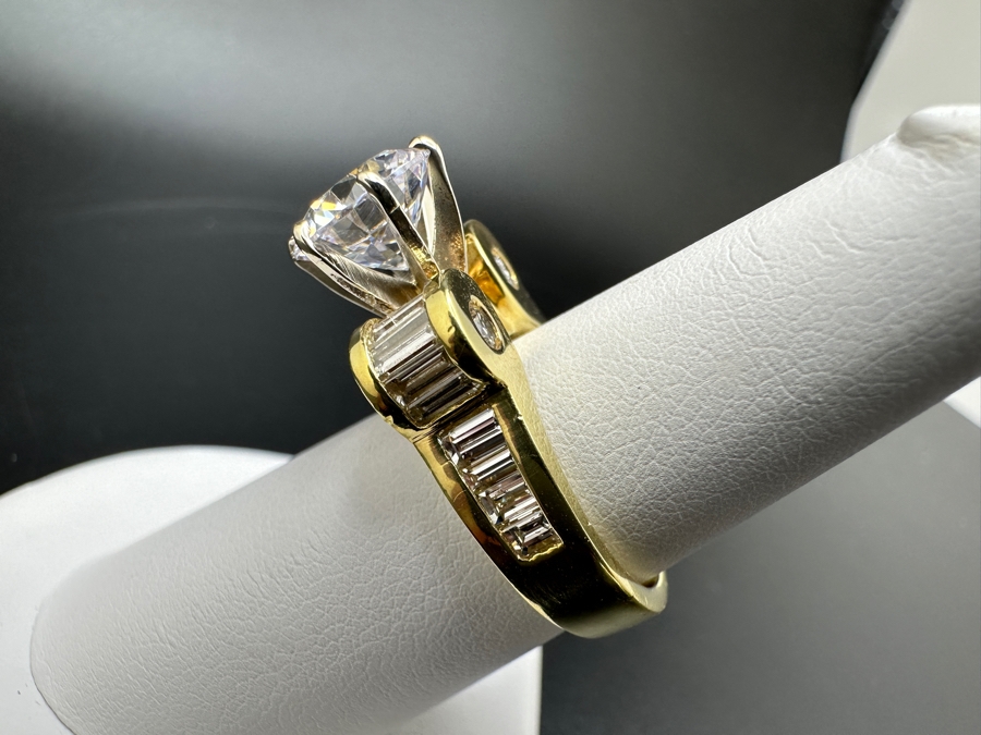 18K Gold Diamond Baguette Ring with CZ Center 11.9g Size 6 FMV $2000 Retail $4000 [Photo 15]