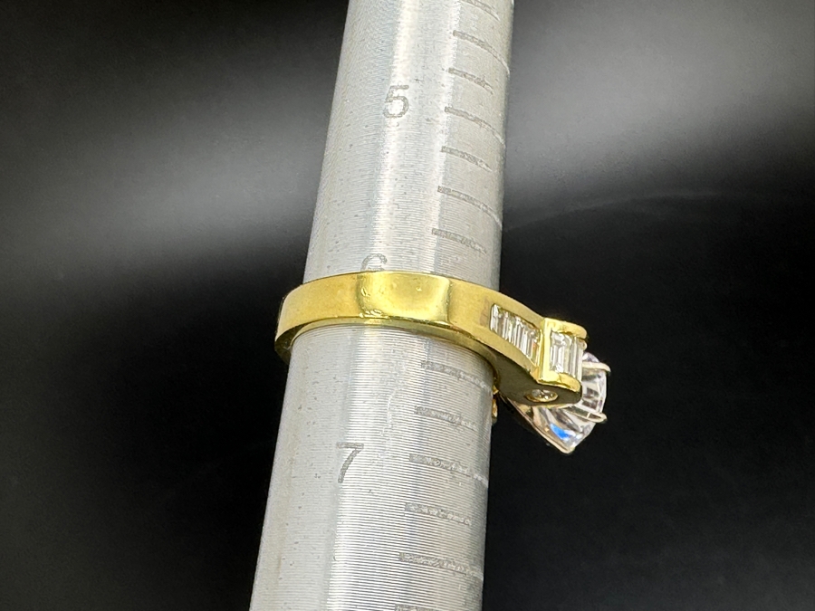 18K Gold Diamond Baguette Ring with CZ Center 11.9g Size 6 FMV $2000 Retail $4000 [Photo 21]