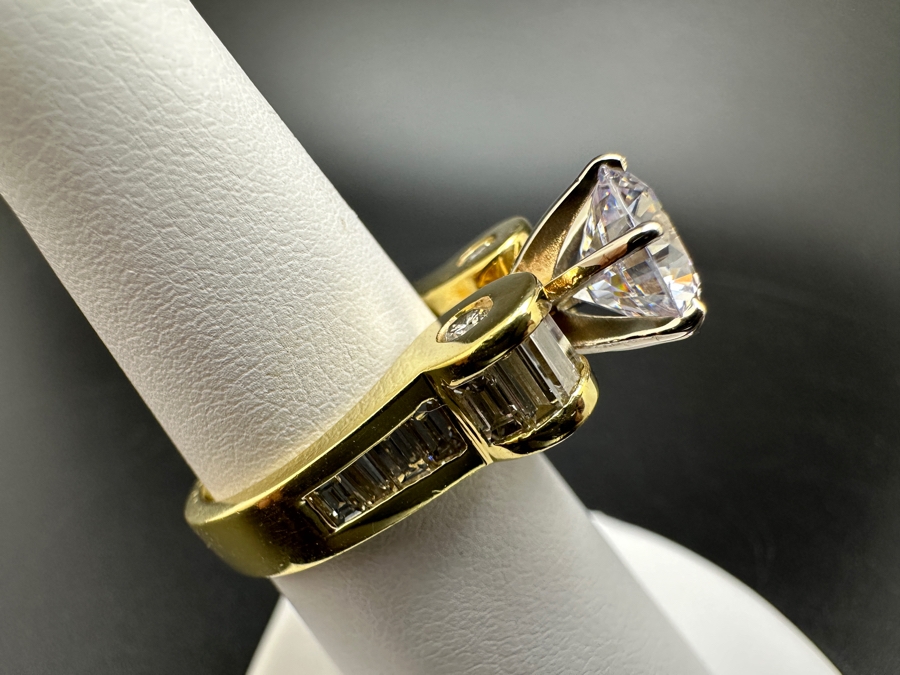 18K Gold Diamond Baguette Ring with CZ Center 11.9g Size 6 FMV $2000 Retail $4000 [Photo 8]