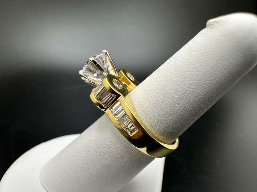18K Gold Diamond Baguette Ring with CZ Center 11.9g Size 6 FMV $2000 Retail $4000 [Photo 14]