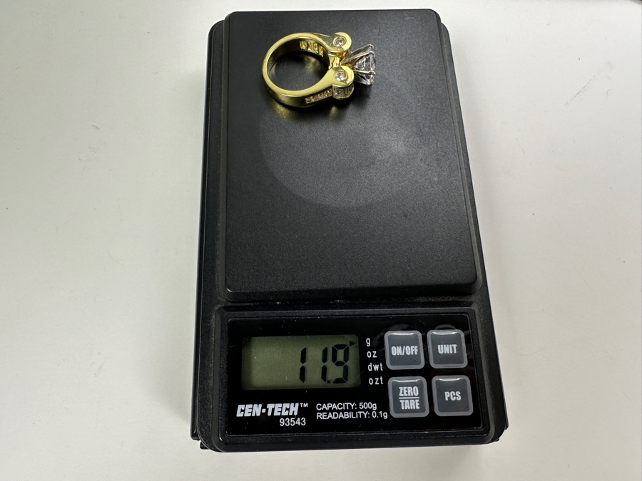 18K Gold Diamond Baguette Ring with CZ Center 11.9g Size 6 FMV $2000 Retail $4000 [Photo 22]