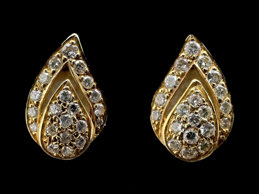 14K Gold Tear Shape Diamond Earrings 2.7g ～1.0 cttw G-H Color SI¹-SI² FMV $1,000 Retail $2,000 [Photo 1]