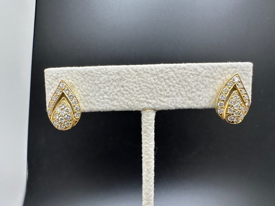 14K Gold Tear Shape Diamond Earrings 2.7g ～1.0 cttw G-H Color SI¹-SI² FMV $1,000 Retail $2,000 [Photo 2]