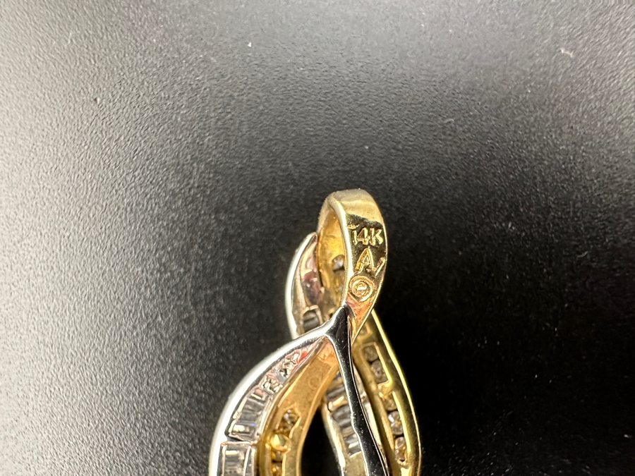 14K Two Tone Diamond Pendant 3.2g .25 cttw Round Brilliant .35 cttw Baguette Diamonds FMV $750 Retail $1,500 [Photo 9]