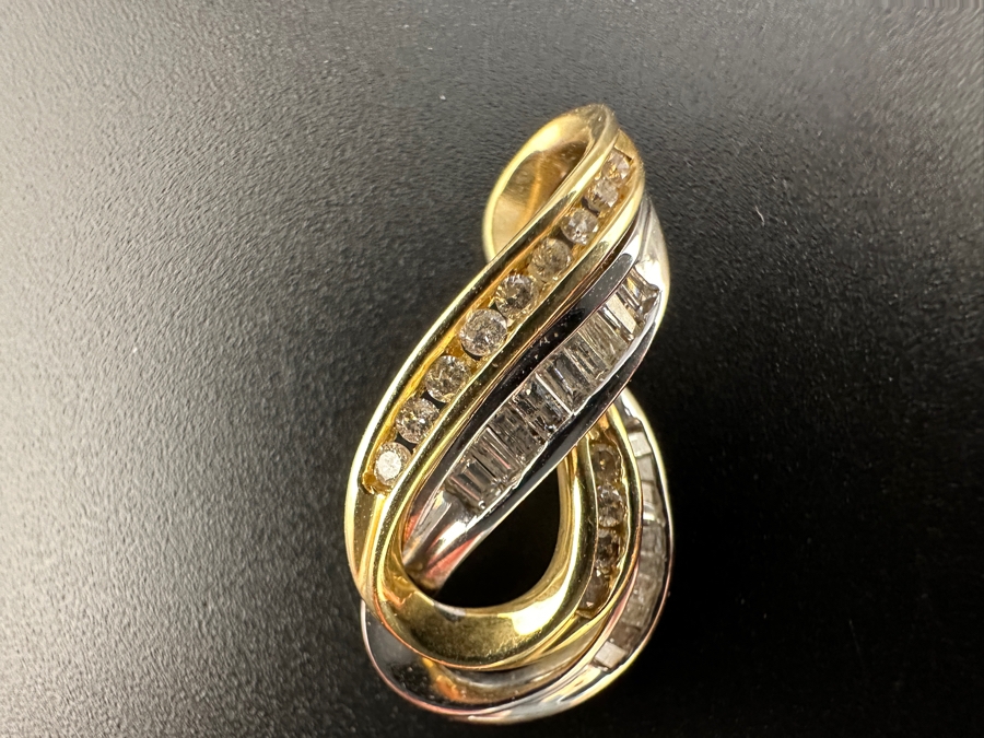 14K Two Tone Diamond Pendant 3.2g .25 cttw Round Brilliant .35 cttw Baguette Diamonds FMV $750 Retail $1,500 [Photo 6]