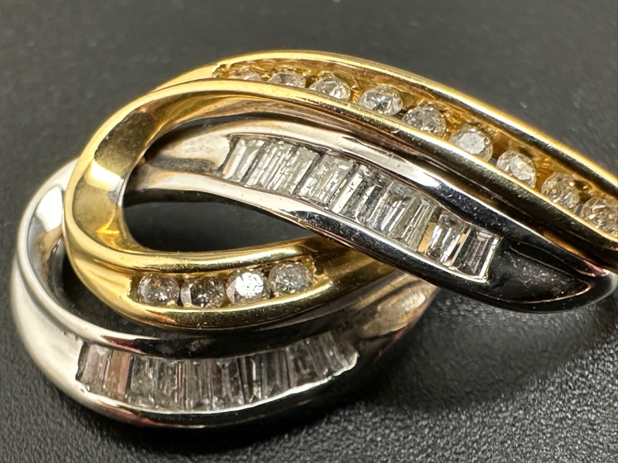 14K Two Tone Diamond Pendant 3.2g .25 cttw Round Brilliant .35 cttw Baguette Diamonds FMV $750 Retail $1,500 [Photo 4]