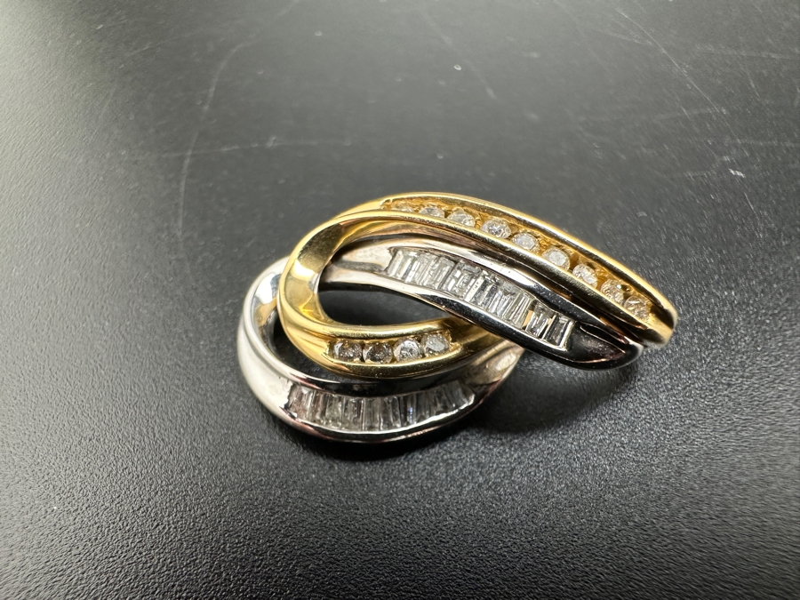 14K Two Tone Diamond Pendant 3.2g .25 cttw Round Brilliant .35 cttw Baguette Diamonds FMV $750 Retail $1,500 [Photo 2]