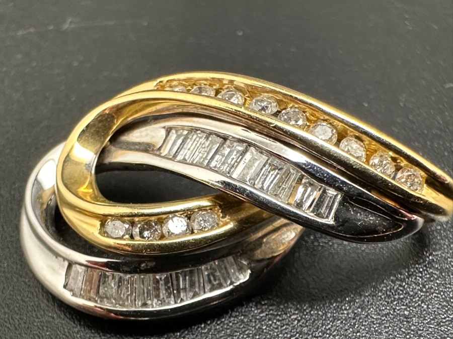 14K Two Tone Diamond Pendant 3.2g .25 cttw Round Brilliant .35 cttw Baguette Diamonds FMV $750 Retail $1,500 [Photo 3]