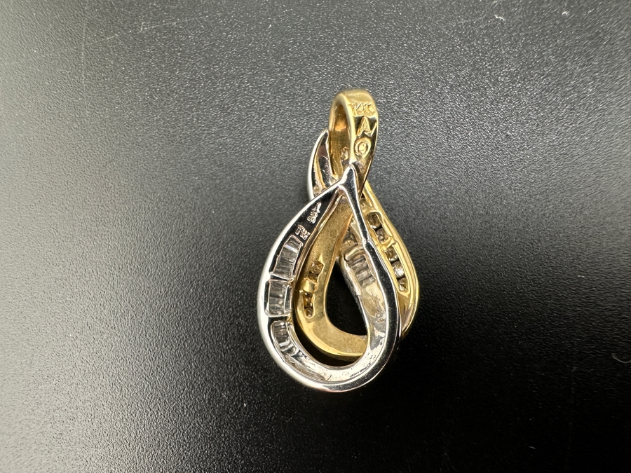 14K Two Tone Diamond Pendant 3.2g .25 cttw Round Brilliant .35 cttw Baguette Diamonds FMV $750 Retail $1,500 [Photo 8]