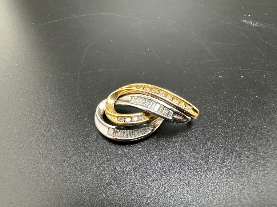 14K Two Tone Diamond Pendant 3.2g .25 cttw Round Brilliant .35 cttw Baguette Diamonds FMV $750 Retail $1,500 [Photo 5]