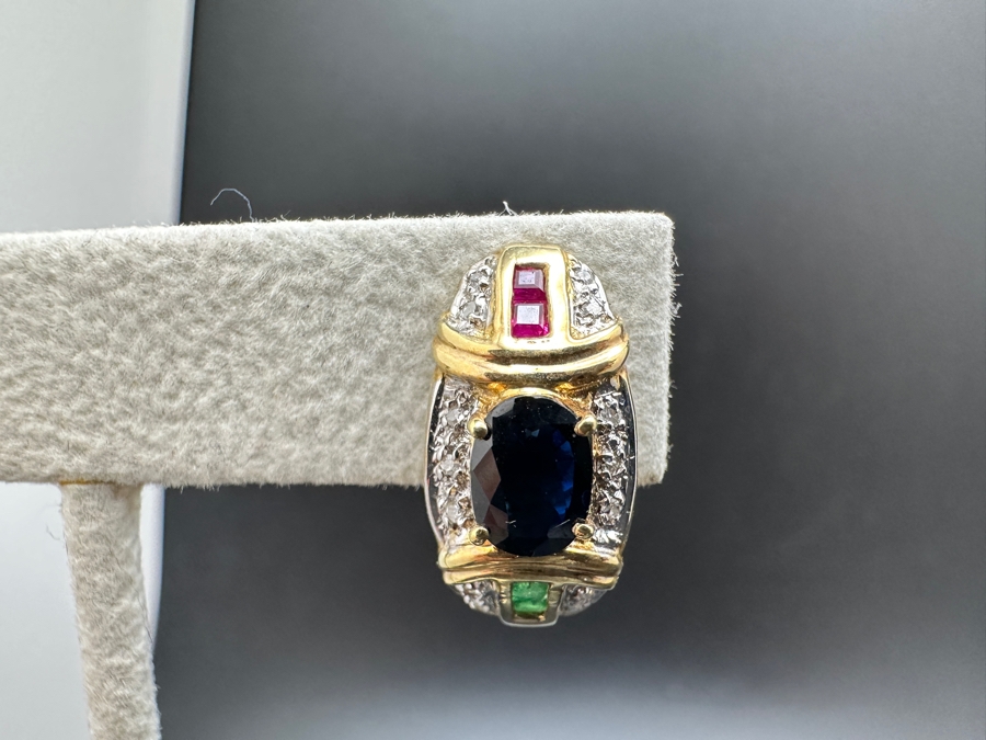 14K Gold 7 X 5 Black Sapphire (1ctt X 2) 2X2 Ruby 2X2 Emerald and Diamond Earrings 7.2g FMV $1,400 Retail $2,800 [Photo 8]