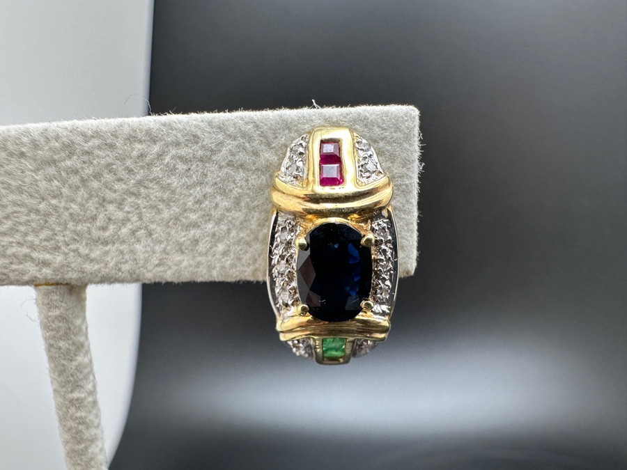 14K Gold 7 X 5 Black Sapphire (1ctt X 2) 2X2 Ruby 2X2 Emerald and Diamond Earrings 7.2g FMV $1,400 Retail $2,800 [Photo 11]