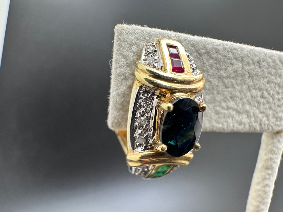 14K Gold 7 X 5 Black Sapphire (1ctt X 2) 2X2 Ruby 2X2 Emerald and Diamond Earrings 7.2g FMV $1,400 Retail $2,800 [Photo 5]