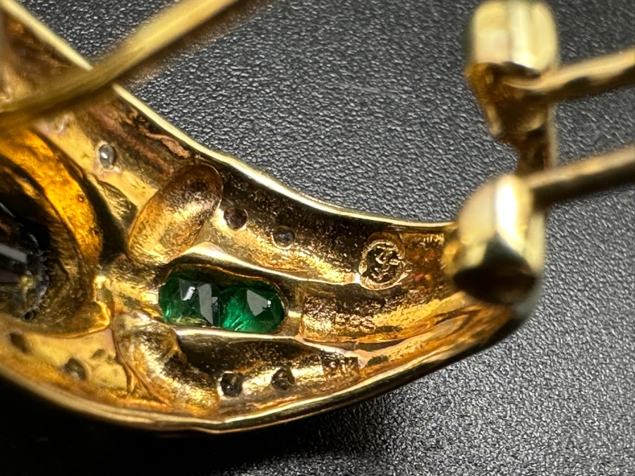 14K Gold 7 X 5 Black Sapphire (1ctt X 2) 2X2 Ruby 2X2 Emerald and Diamond Earrings 7.2g FMV $1,400 Retail $2,800 [Photo 15]