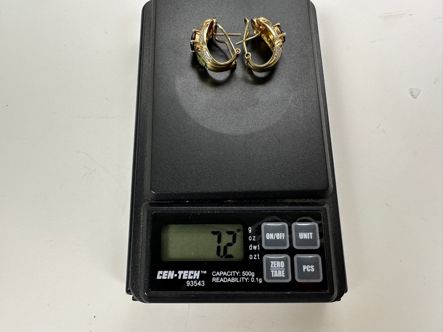 14K Gold 7 X 5 Black Sapphire (1ctt X 2) 2X2 Ruby 2X2 Emerald and Diamond Earrings 7.2g FMV $1,400 Retail $2,800 [Photo 18]