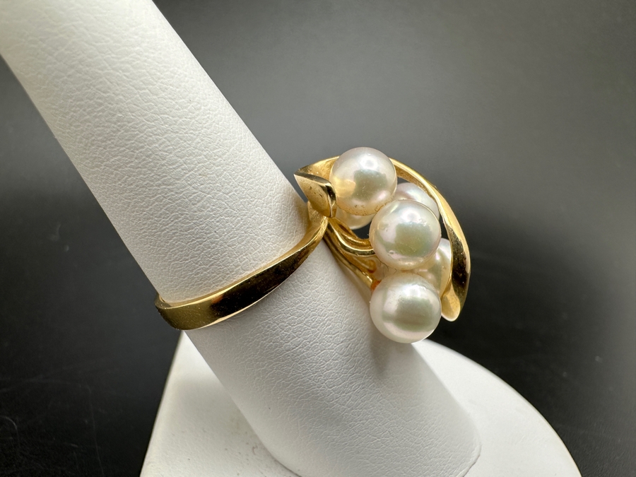 14K Gold and Pearl Ring 5.8g with 7 Cultured Pearls ～6mm each Size 7.25 FMV $550 Retail $1,100 [Photo 6]