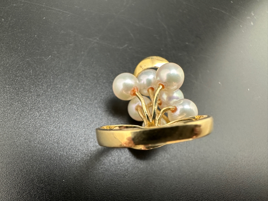 14K Gold and Pearl Ring 5.8g with 7 Cultured Pearls ～6mm each Size 7.25 FMV $550 Retail $1,100 [Photo 9]