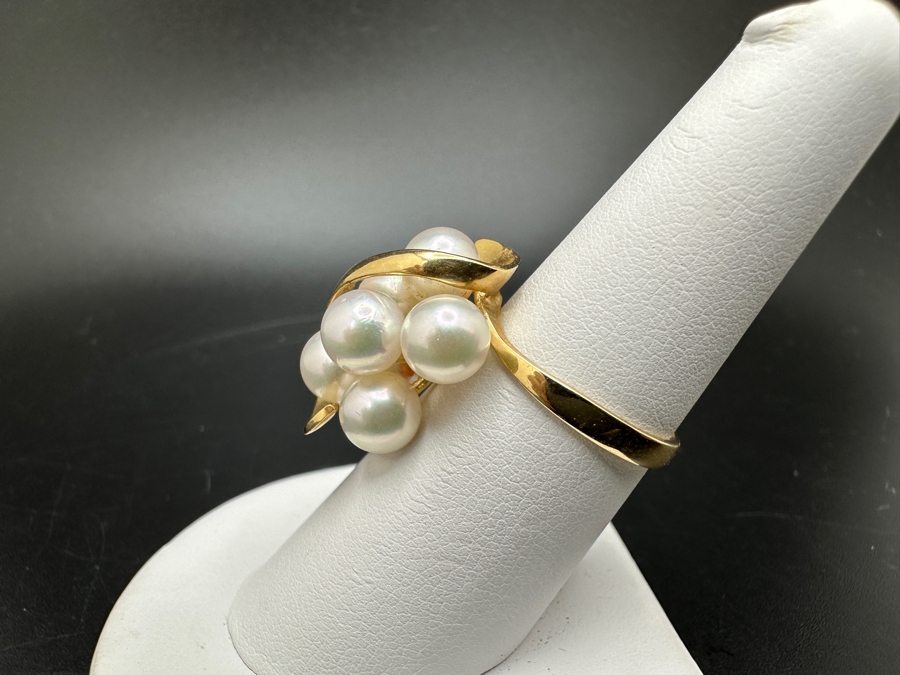 14K Gold and Pearl Ring 5.8g with 7 Cultured Pearls ～6mm each Size 7.25 FMV $550 Retail $1,100 [Photo 8]