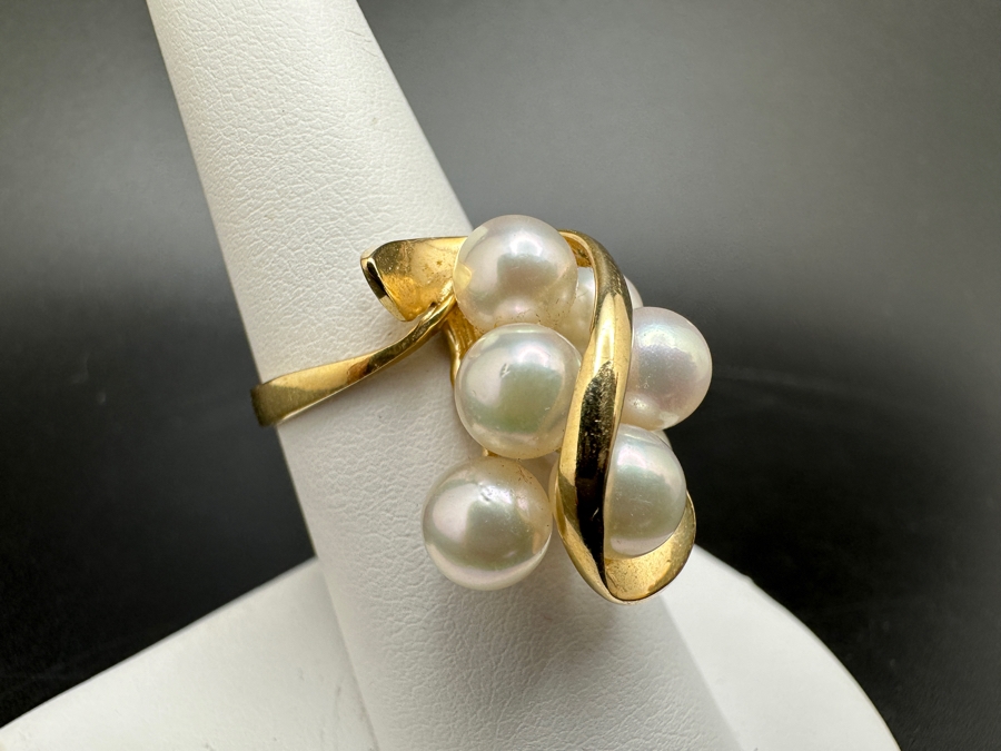 14K Gold and Pearl Ring 5.8g with 7 Cultured Pearls ～6mm each Size 7.25 FMV $550 Retail $1,100 [Photo 4]