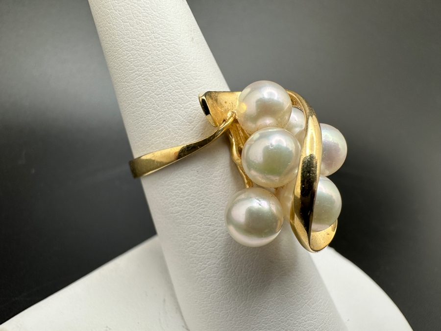 14K Gold and Pearl Ring 5.8g with 7 Cultured Pearls ～6mm each Size 7.25 FMV $550 Retail $1,100 [Photo 5]