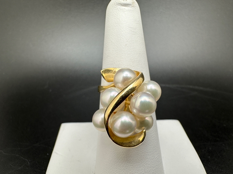 14K Gold and Pearl Ring 5.8g with 7 Cultured Pearls ～6mm each Size 7.25 FMV $550 Retail $1,100 [Photo 3]