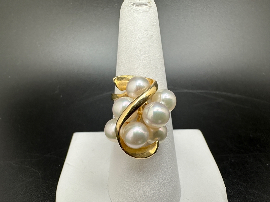 14K Gold and Pearl Ring 5.8g with 7 Cultured Pearls ～6mm each Size 7.25 FMV $550 Retail $1,100 [Photo 2]
