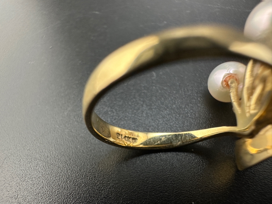 14K Gold and Pearl Ring 5.8g with 7 Cultured Pearls ～6mm each Size 7.25 FMV $550 Retail $1,100 [Photo 10]