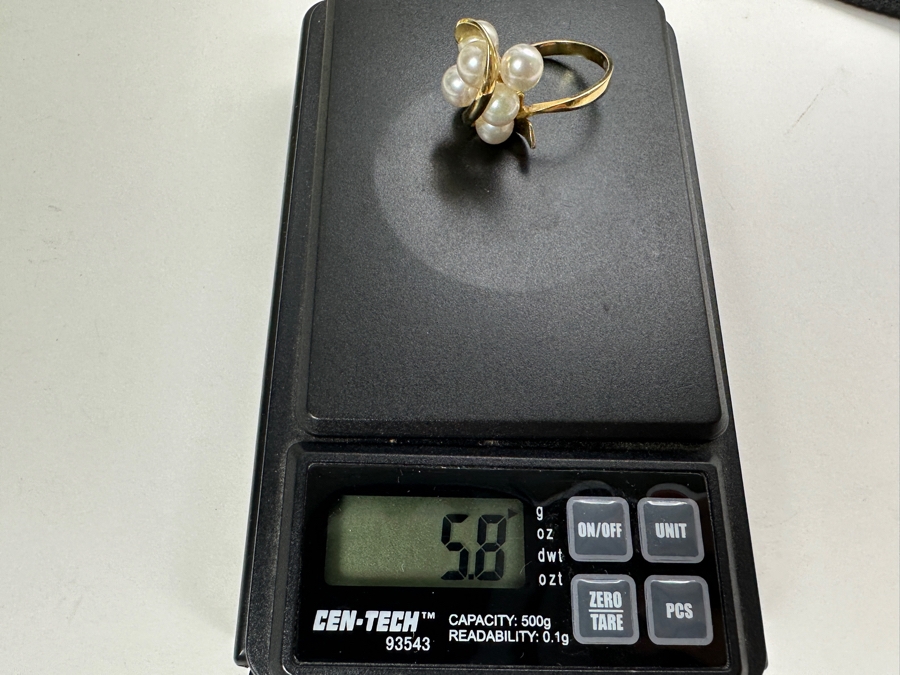 14K Gold and Pearl Ring 5.8g with 7 Cultured Pearls ～6mm each Size 7.25 FMV $550 Retail $1,100 [Photo 12]