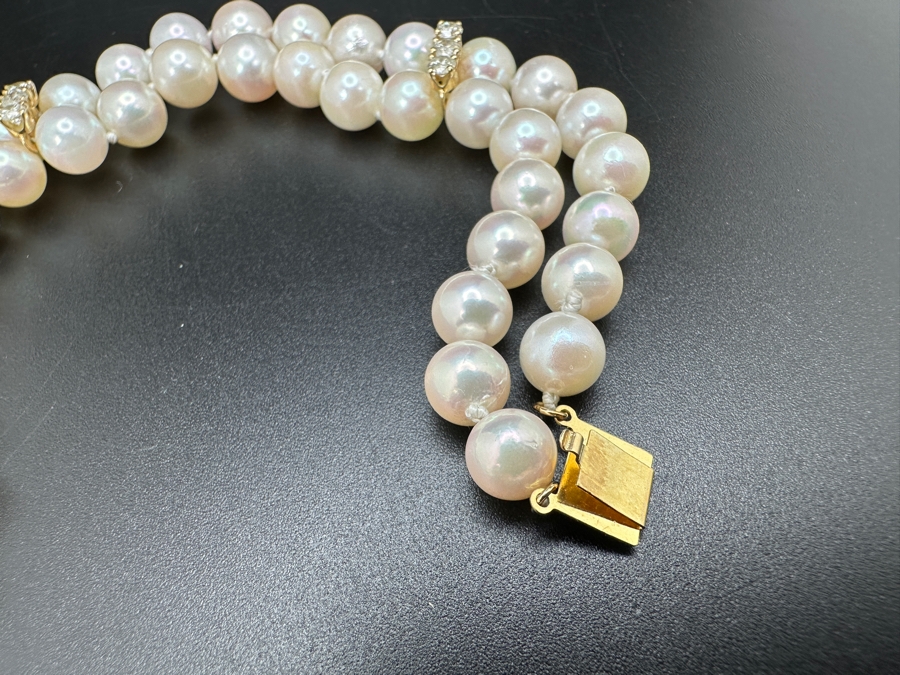 Double Strand Cultured Pearl Bracelet with ～.40 cttw Diamond Accents F-G Color SI²-I¹ 14K Gold Clasp 22.1g FMV $1,000 Retail $2,000 [Photo 7]