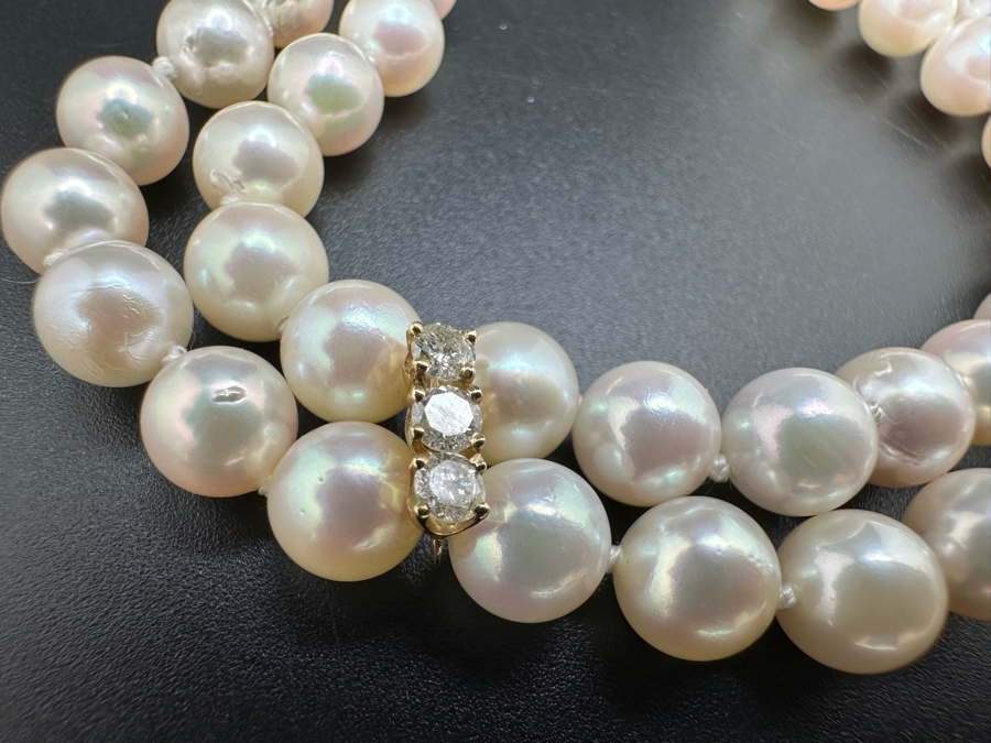 Double Strand Cultured Pearl Bracelet with ～.40 cttw Diamond Accents F-G Color SI²-I¹ 14K Gold Clasp 22.1g FMV $1,000 Retail $2,000 [Photo 10]
