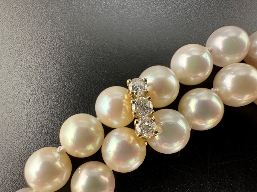 Double Strand Cultured Pearl Bracelet with ～.40 cttw Diamond Accents F-G Color SI²-I¹ 14K Gold Clasp 22.1g FMV $1,000 Retail $2,000 [Photo 4]