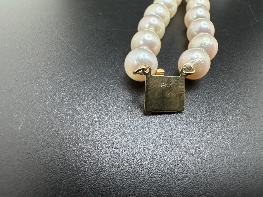 Double Strand Cultured Pearl Bracelet with ～.40 cttw Diamond Accents F-G Color SI²-I¹ 14K Gold Clasp 22.1g FMV $1,000 Retail $2,000 [Photo 11]