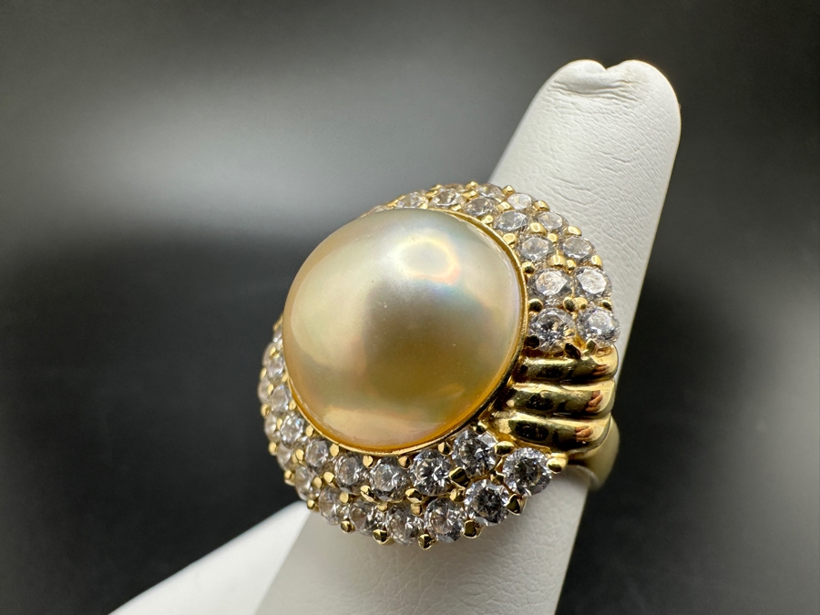 14K Gold Mabe Pearl (14mm) and CZ Ring 9g Size 6.75 FMV $800 Retail $1,600 [Photo 11]