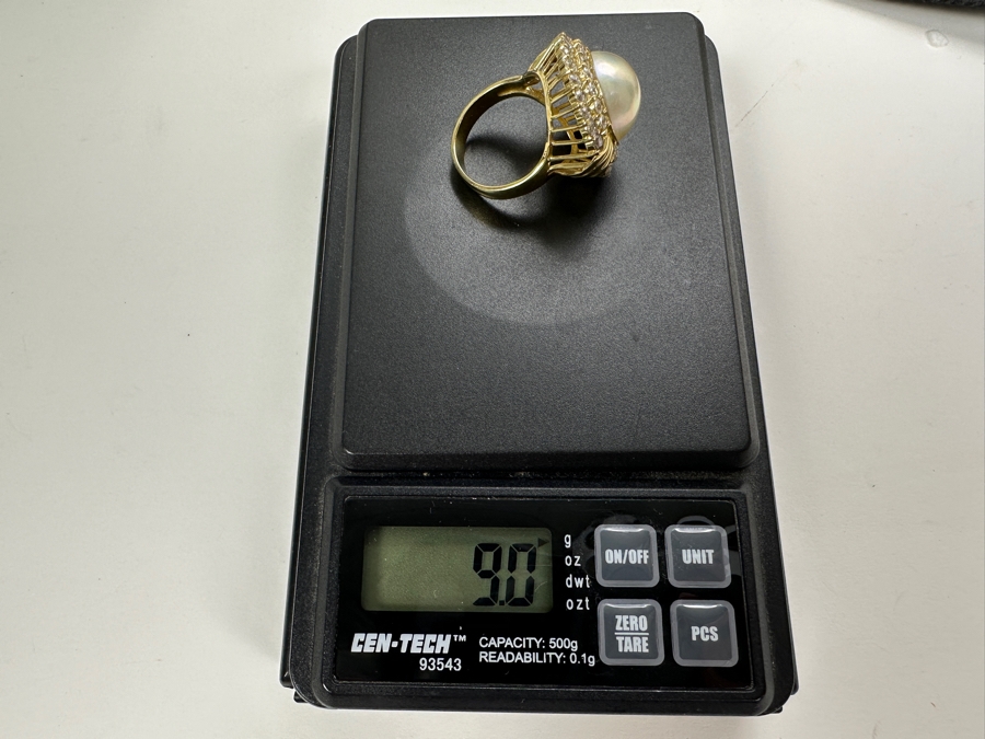 14K Gold Mabe Pearl (14mm) and CZ Ring 9g Size 6.75 FMV $800 Retail $1,600 [Photo 16]