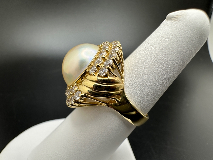 14K Gold Mabe Pearl (14mm) and CZ Ring 9g Size 6.75 FMV $800 Retail $1,600 [Photo 10]