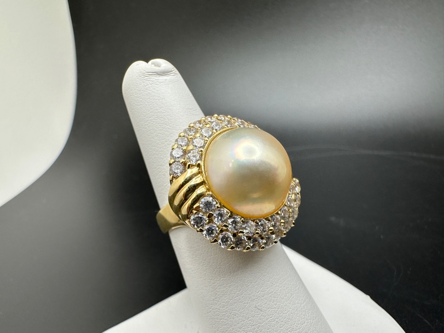 14K Gold Mabe Pearl (14mm) and CZ Ring 9g Size 6.75 FMV $800 Retail $1,600 [Photo 5]