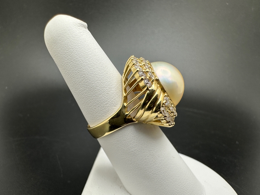 14K Gold Mabe Pearl (14mm) and CZ Ring 9g Size 6.75 FMV $800 Retail $1,600 [Photo 8]