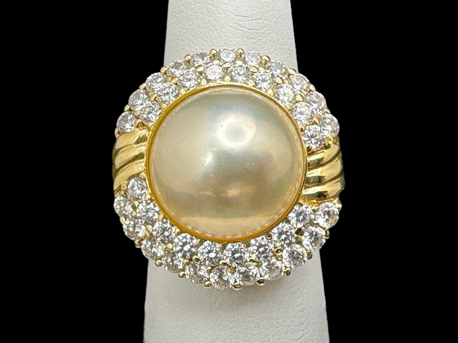 14K Gold Mabe Pearl (14mm) and CZ Ring 9g Size 6.75 FMV $800 Retail $1,600 [Photo 1]