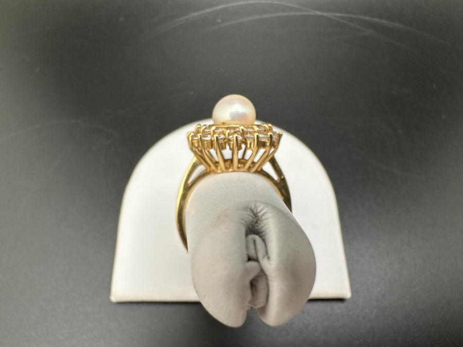 10K Gold Cultured Pearl (7mm) Ring with CZ Accents 4.6g Size 7 FMV $300 Retail $600 [Photo 8]