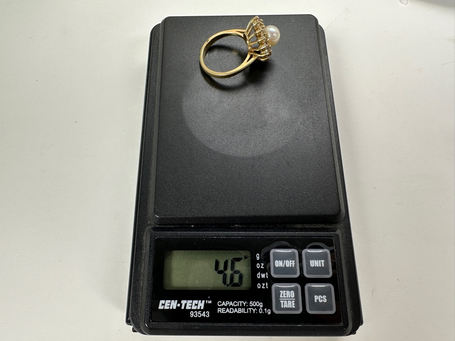 10K Gold Cultured Pearl (7mm) Ring with CZ Accents 4.6g Size 7 FMV $300 Retail $600 [Photo 15]