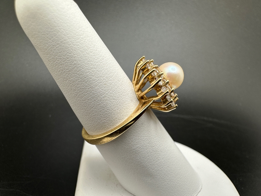 10K Gold Cultured Pearl (7mm) Ring with CZ Accents 4.6g Size 7 FMV $300 Retail $600 [Photo 7]