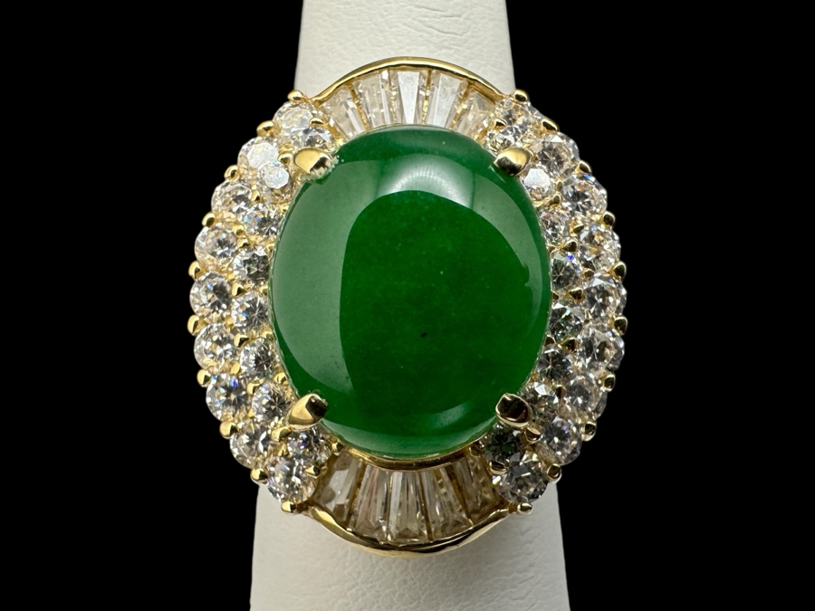 14K Gold 14 X 12mm Chrysoprase Ring with CZ Accents 11.1g Size 7 FMV $750 Retail. $1,500 [Photo 1]