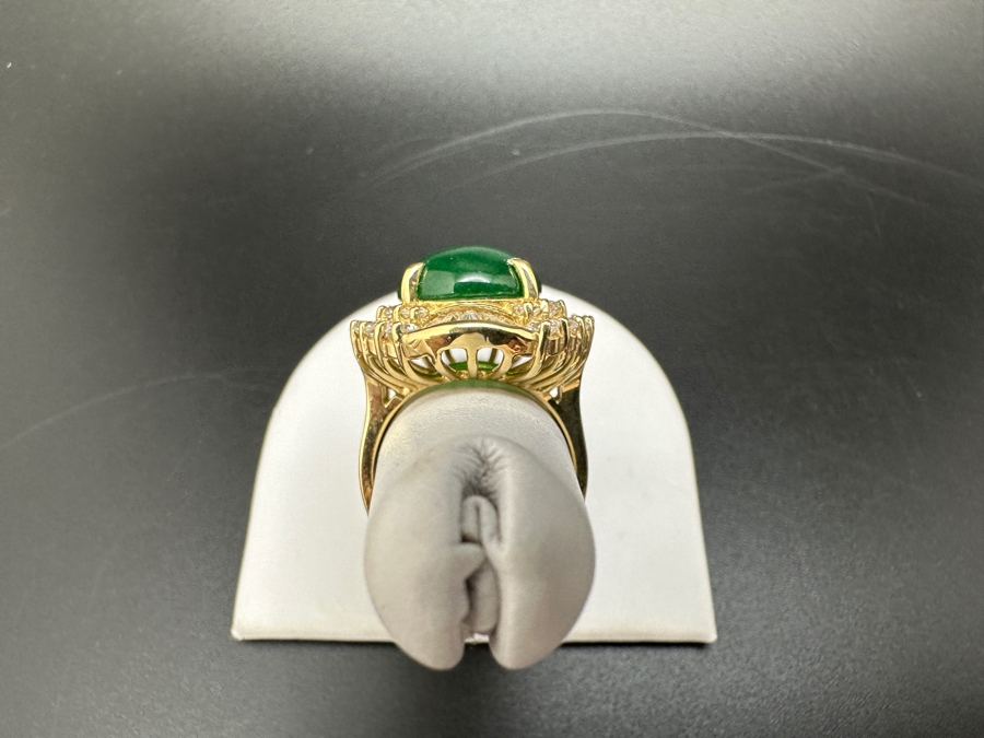 14K Gold 14 X 12mm Chrysoprase Ring with CZ Accents 11.1g Size 7 FMV $750 Retail. $1,500 [Photo 8]