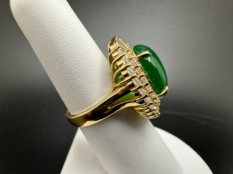 14K Gold 14 X 12mm Chrysoprase Ring with CZ Accents 11.1g Size 7 FMV $750 Retail. $1,500 [Photo 7]
