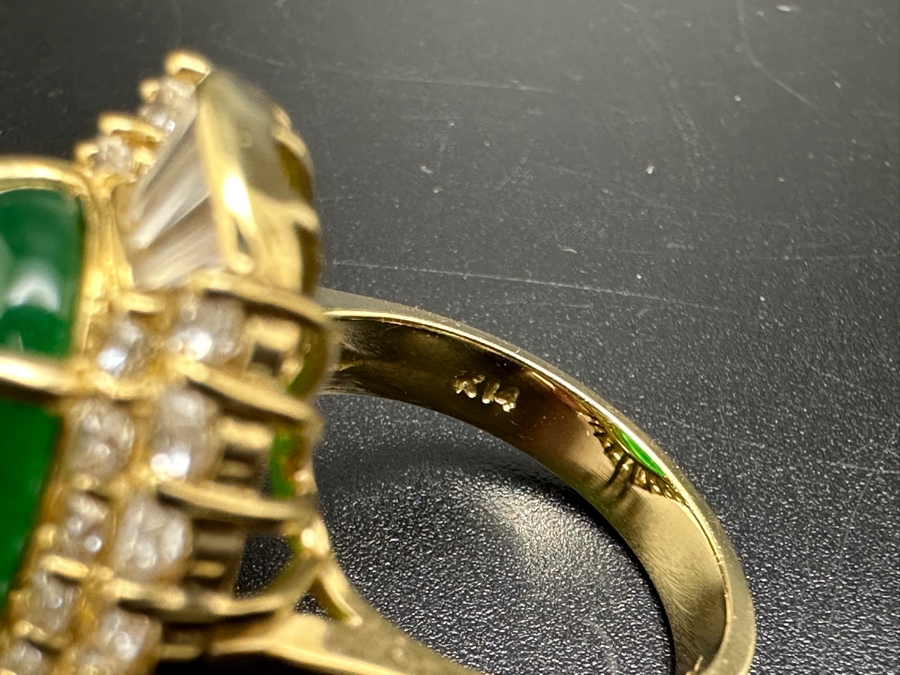 14K Gold 14 X 12mm Chrysoprase Ring with CZ Accents 11.1g Size 7 FMV $750 Retail. $1,500 [Photo 13]